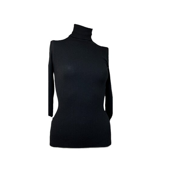 Xs WOLFORD Made In Italy Wool Black Ribbed Turtleneck Sweater Vintage - Picture 1 of 4